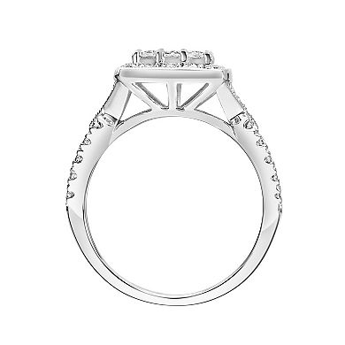 Love Always 10k White Gold 1 Carat T.W. Diamond Halo Engagement Ring
