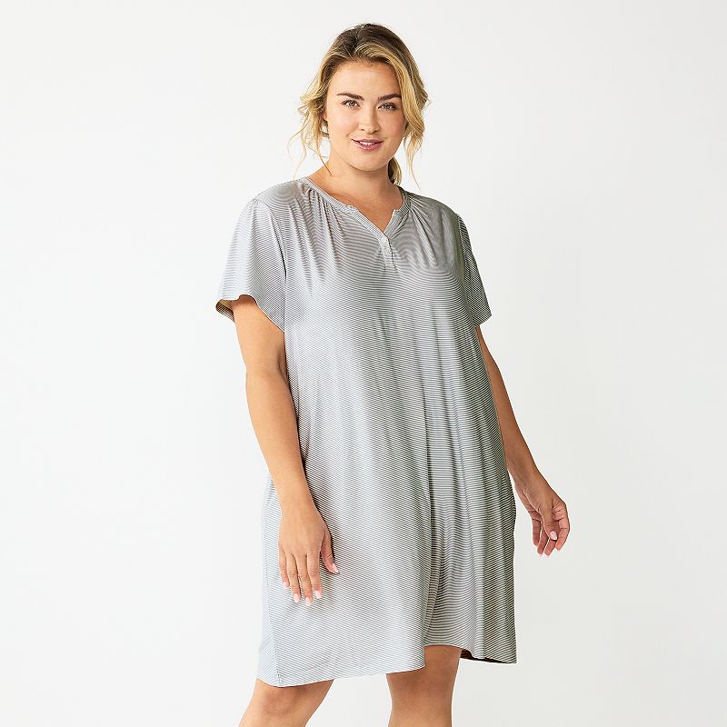 Plus Size Croft & Barrow Short Sleeve Henley Short Sleeve Nightgown, Women