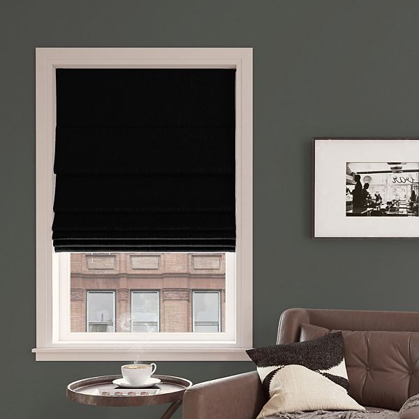 Sun Zero Pryer Textured 100% Blackout Cordless Roman Shade 64" Length - Black (27X64)
