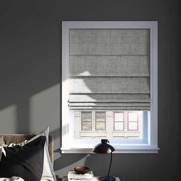 Sun Zero Somerton Textured 100% Blackout Cordless Roman Shade 64" Length - Gray (27X64)