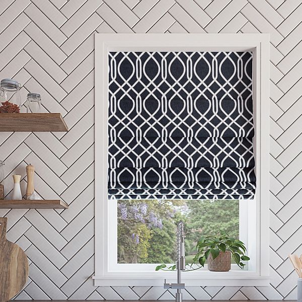 Sun Zero Detour Modern Trellis 100 Blackout Cordless Roman Shade 64" Length