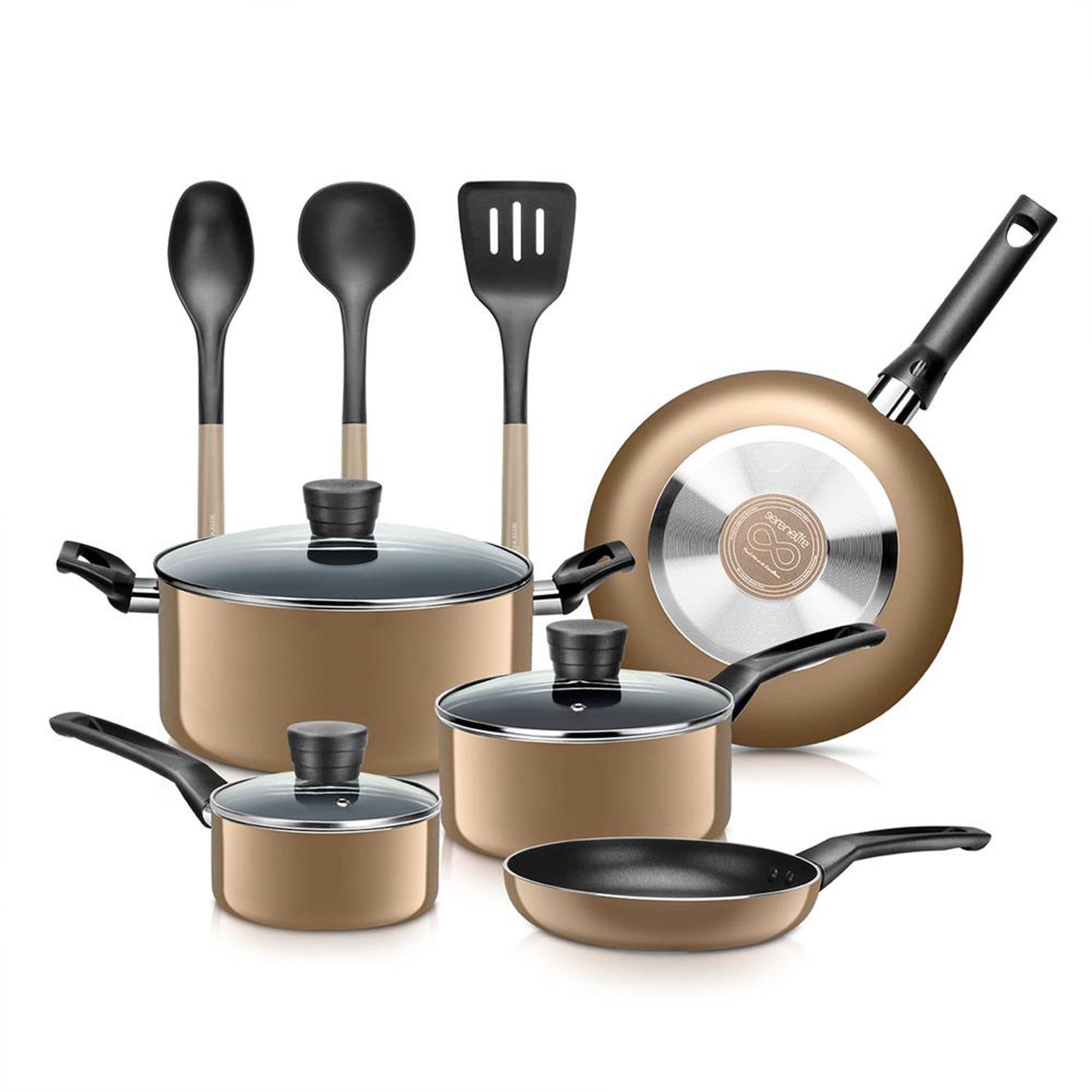 NutriChef Nonstick Cooking Kitchen Cookware Pots and Pans, 20 Piece Set,  Bronze 