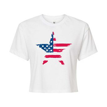 Juniors' American Flag Cropped Star Tee