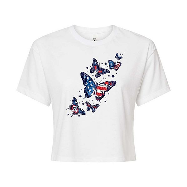 Juniors' USA Butterflies Cropped Tee