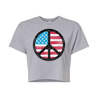 Juniors' Peace Sign Flag Cropped Tee