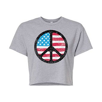 Juniors' Peace Sign Flag Cropped Tee