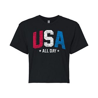 Juniors' USA All Day Cropped Tee