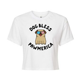 Juniors' "Dog Bless Pawmerica" Cropped Tee