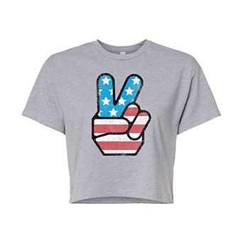 Juniors' Americana Peace Cropped Tee