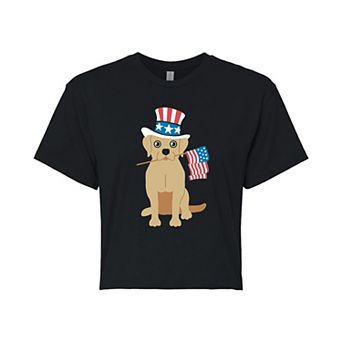 Juniors' Americana Dog Cropped Tee