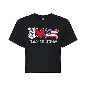 Juniors' "Peace Love Freedom" Cropped Tee
