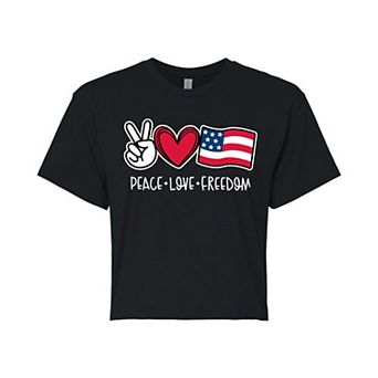 Juniors' "Peace Love Freedom" Cropped Tee