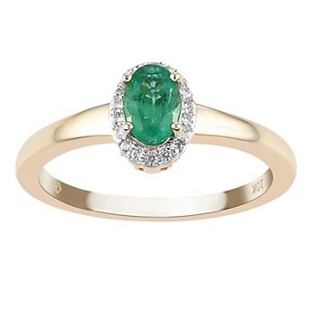 10k Gold Genuine Emerald & White Topaz Accent Ring