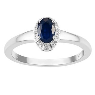 10k White Gold Genuine Blue Sapphire & White Topaz Accent Ring