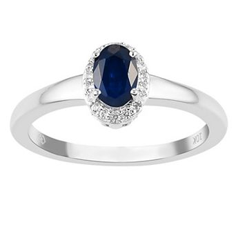 10k White Gold Genuine Blue Sapphire & White Topaz Accent Ring