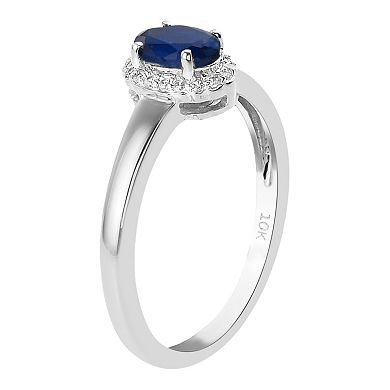 10k White Gold Genuine Blue Sapphire & White Topaz Accent Ring