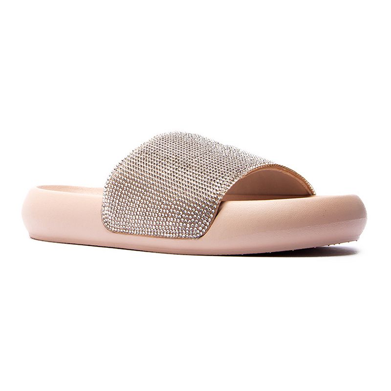 BASA-01BEIGE Qupid Basa Womens Rhinestone Slide Sandals, Size:  sku BASA-01BEIGE