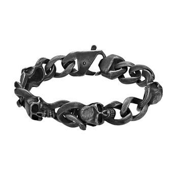 Men's LYNX Stainless Steel Antiqued Skull Bracelet