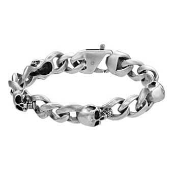 Men's LYNX Stainless Steel Antiqued Skull Bracelet