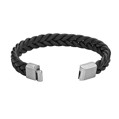 Men's LYNX Stainless Steel & Braided Leather Bracelet