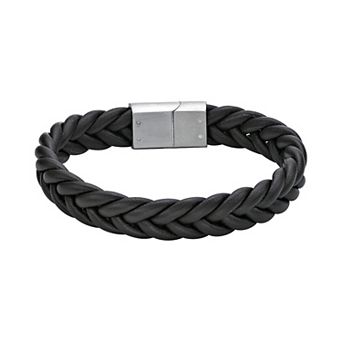 LYNX Men's Stainless Steel & Braided Leather Bracelet