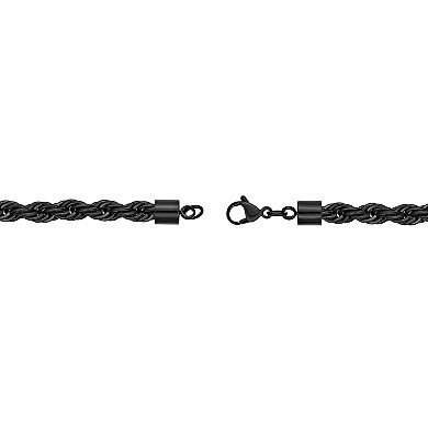 LYNX Men's Black Ion Plated Stainless Steel 6 mm Rope Chain Necklace