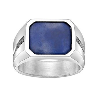 LYNX Men's Stainless Steel Sodalite & Black Cubic Zirconia Ring