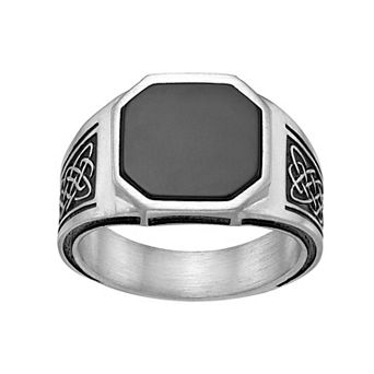 LYNX Men's Stainless Steel Black Agate Ring