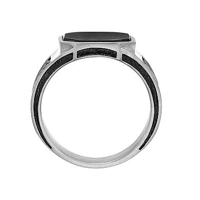 LYNX Men's Stainless Steel Black Agate Ring