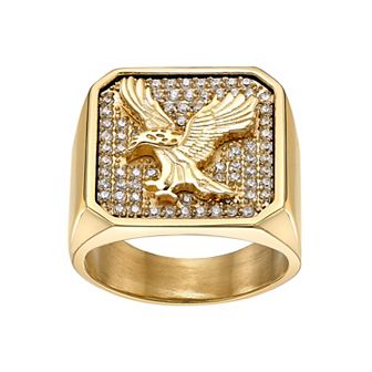 LYNX Men's Gold Tone Stainless Steel Cubic Zirconia Eagle Ring