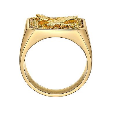 LYNX Men's Gold Tone Stainless Steel Cubic Zirconia Eagle Ring