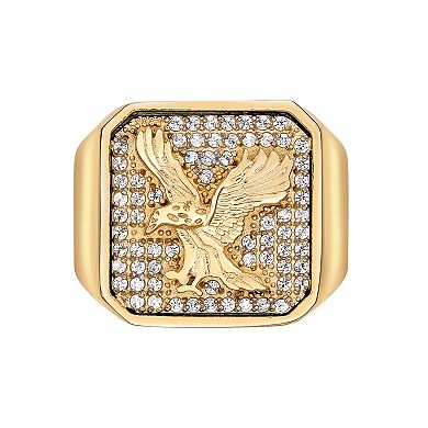 LYNX Men's Gold Tone Stainless Steel Cubic Zirconia Eagle Ring