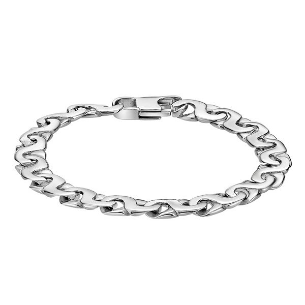 LYNX Men's Stainless Steel 9 mm Flat Curb Link Chain Bracelet