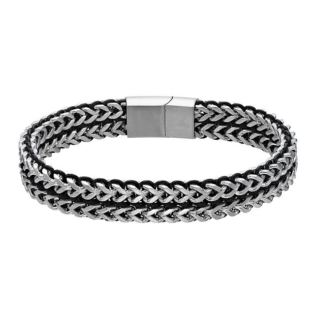 LYNX Men's Stainless Steel & Black Cord Foxtail Bracelet