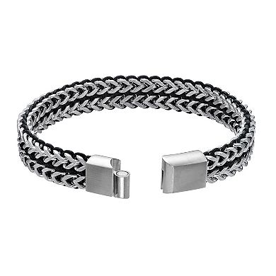 LYNX Men's Stainless Steel & Black Cord Foxtail Bracelet