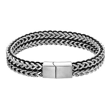 LYNX Men's Stainless Steel & Black Cord Foxtail Bracelet