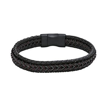 LYNX Men's Stainless Steel & Brown Leather Cord Bracelet