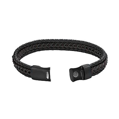 LYNX Men's Stainless Steel & Brown Leather Cord Bracelet