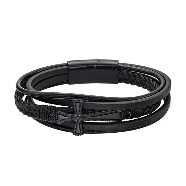 【2plan】25SS★ [LAN ARCHIVE] Black Leather Cross Bracelet 2PLAN