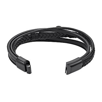 LYNX Men's Black Ion Plated Stainless Steel & Black Leather