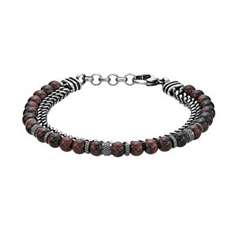 LYNX Men's Antiqued Stainless Steel & Tiger's Eye Bracelet