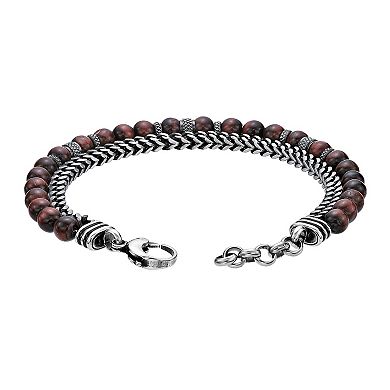 LYNX Men's Antiqued Stainless Steel & Tiger's Eye Bracelet