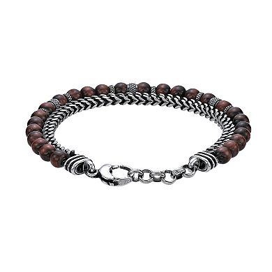 LYNX Men's Antiqued Stainless Steel & Tiger's Eye Bracelet