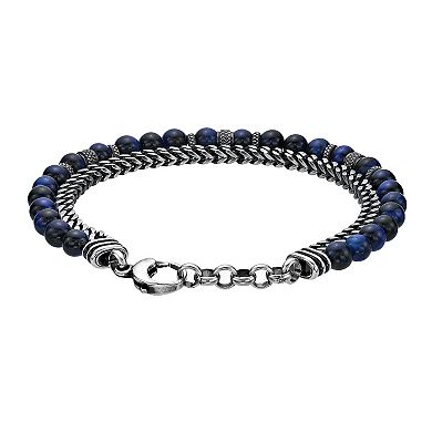 LYNX Men's Antiqued Stainless Steel & Blue Tiger's Eye Bracelet