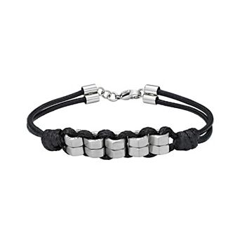 LYNX Men's Stainless Steel & Black Cord Bracelet