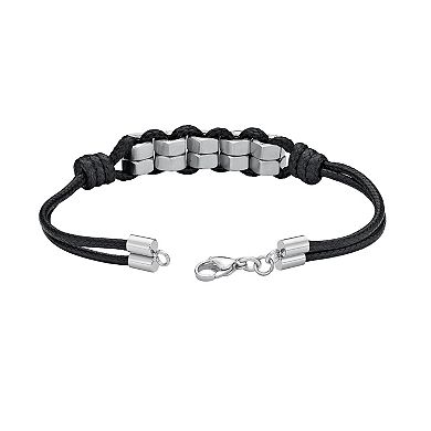 LYNX Men's Stainless Steel & Black Cord Bracelet