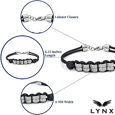 LYNX Men's Stainless Steel & Black Cord Bracelet