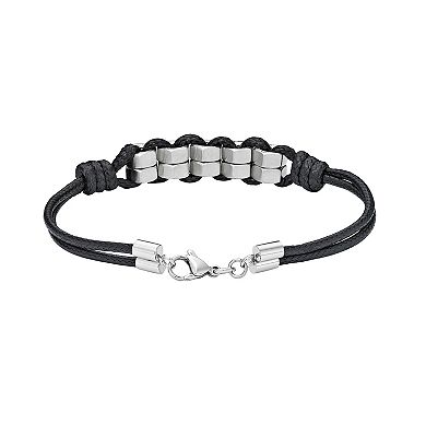 LYNX Men's Stainless Steel & Black Cord Bracelet