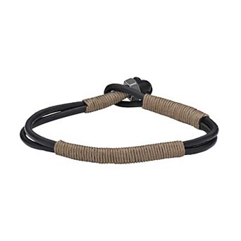 LYNX Men's Tan Cord & Black Leather Bracelet