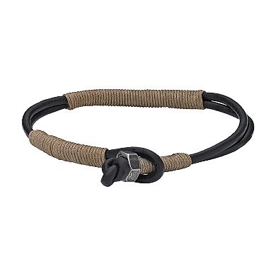 LYNX Men's Tan Cord & Black Leather Bracelet